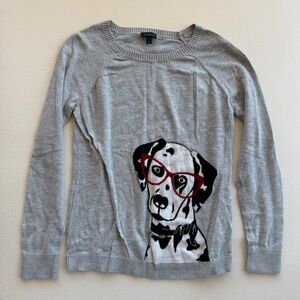 Talbots Whimsy Dalmatian Dog Intarsia Knit Grey Crewneck Sweater - Small
